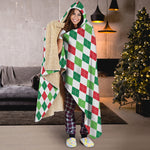 Merry Christmas Argyle Pattern Print Hooded Blanket