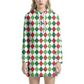 Merry Christmas Argyle Pattern Print Pullover Hoodie Dress