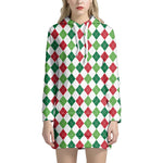 Merry Christmas Argyle Pattern Print Hoodie Dress