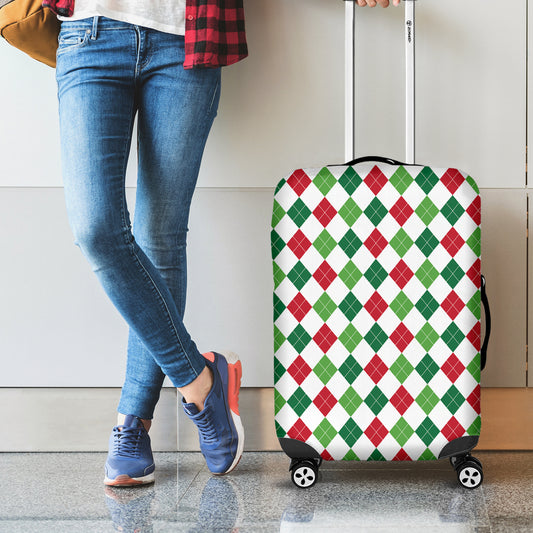 Merry Christmas Argyle Pattern Print Luggage Cover