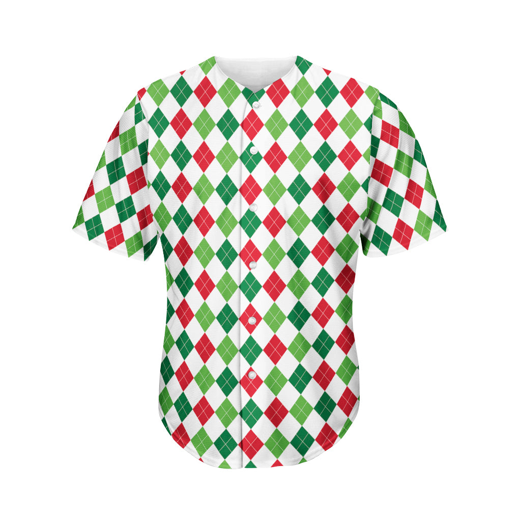Merry Christmas Argyle Pattern Print Men's Baseball Jersey