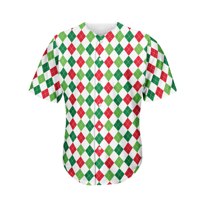 Merry Christmas Argyle Pattern Print Men's Baseball Jersey