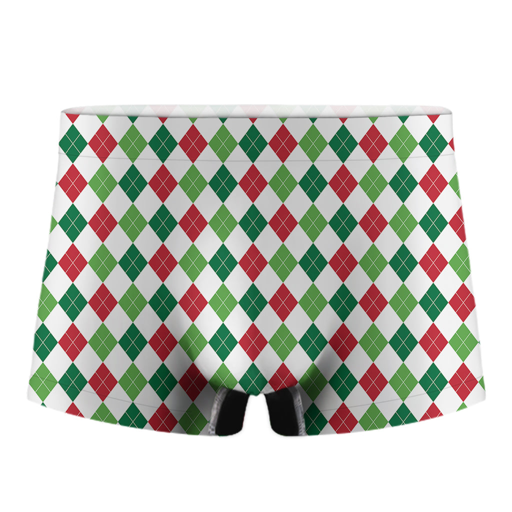Merry Christmas Argyle Pattern Print Men's Boxer Briefs