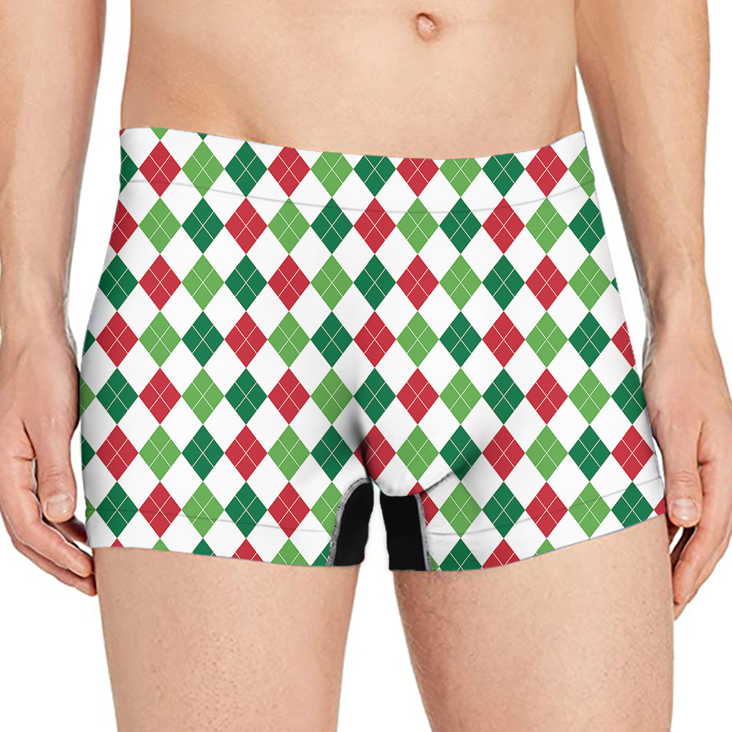 Merry Christmas Argyle Pattern Print Men's Boxer Briefs