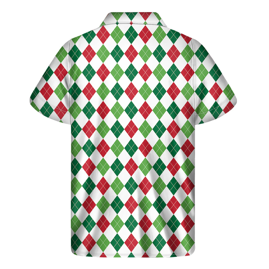 Merry Christmas Argyle Pattern Print Men's Short Sleeve Shirt