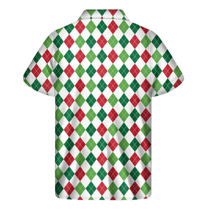 Merry Christmas Argyle Pattern Print Men's Short Sleeve Shirt