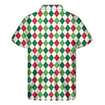 Merry Christmas Argyle Pattern Print Men's Short Sleeve Shirt