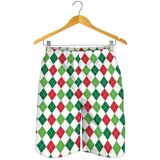 Merry Christmas Argyle Pattern Print Men's Shorts