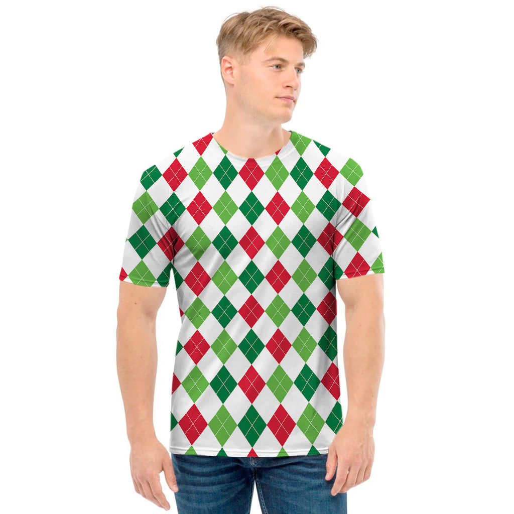 Merry Christmas Argyle Pattern Print Men's T-Shirt