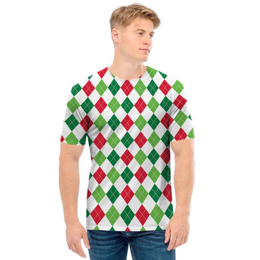 Merry Christmas Argyle Pattern Print Men's T-Shirt