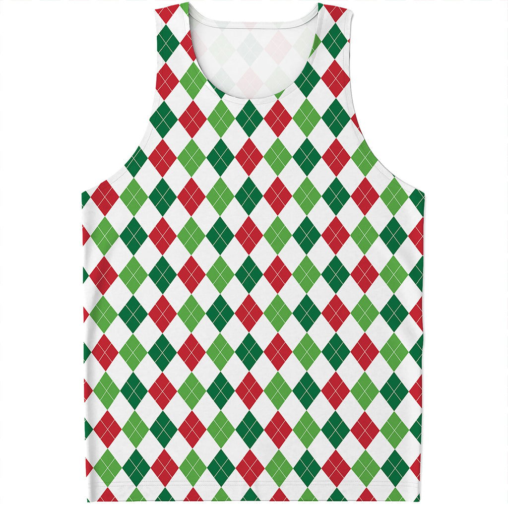 Merry Christmas Argyle Pattern Print Men's Tank Top
