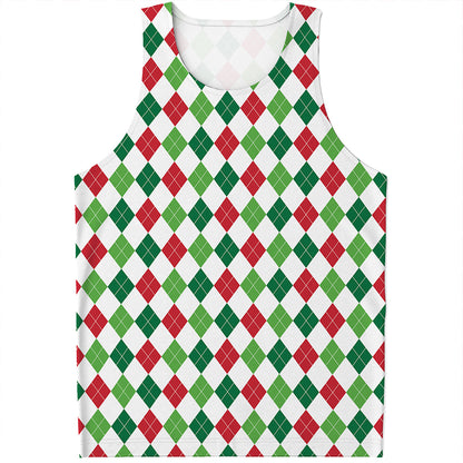 Merry Christmas Argyle Pattern Print Men's Tank Top