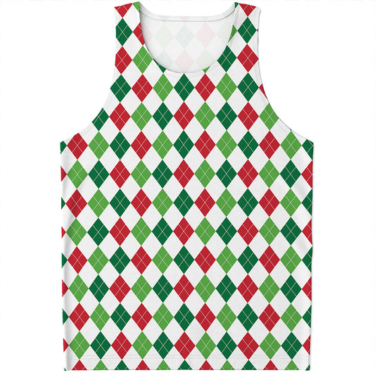 Merry Christmas Argyle Pattern Print Men's Tank Top