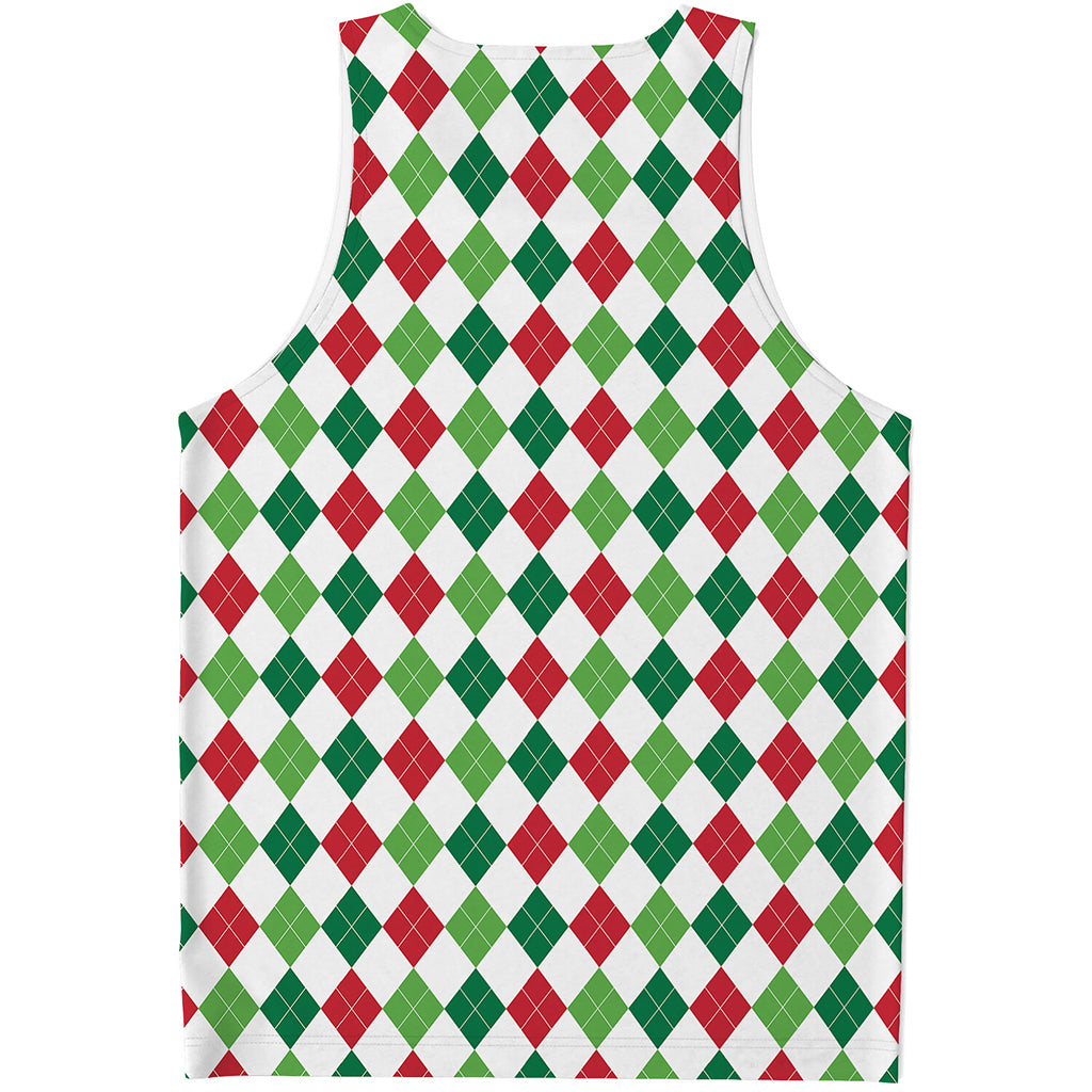 Merry Christmas Argyle Pattern Print Men's Tank Top