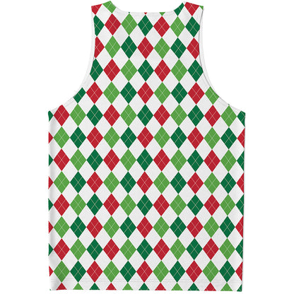 Merry Christmas Argyle Pattern Print Men's Tank Top