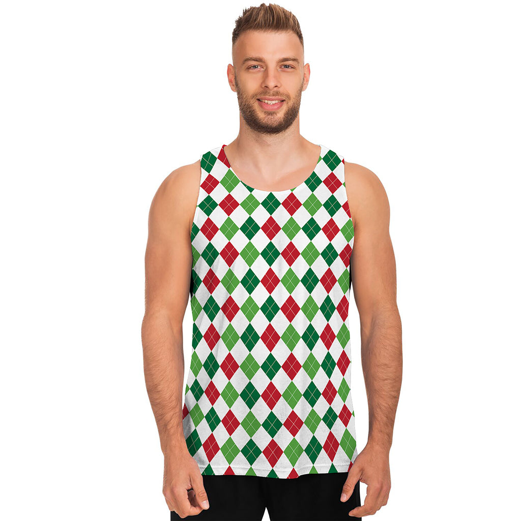 Merry Christmas Argyle Pattern Print Men's Tank Top