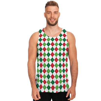 Merry Christmas Argyle Pattern Print Men's Tank Top