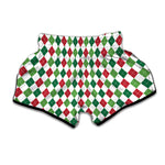 Merry Christmas Argyle Pattern Print Muay Thai Boxing Shorts