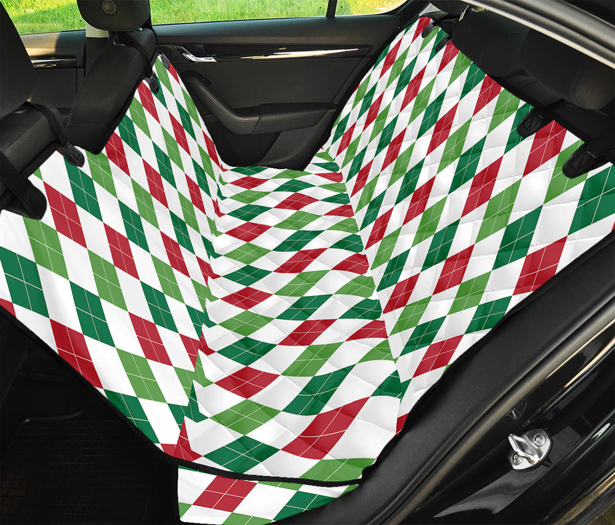 Merry Christmas Argyle Pattern Print Pet Car Back Seat Cover