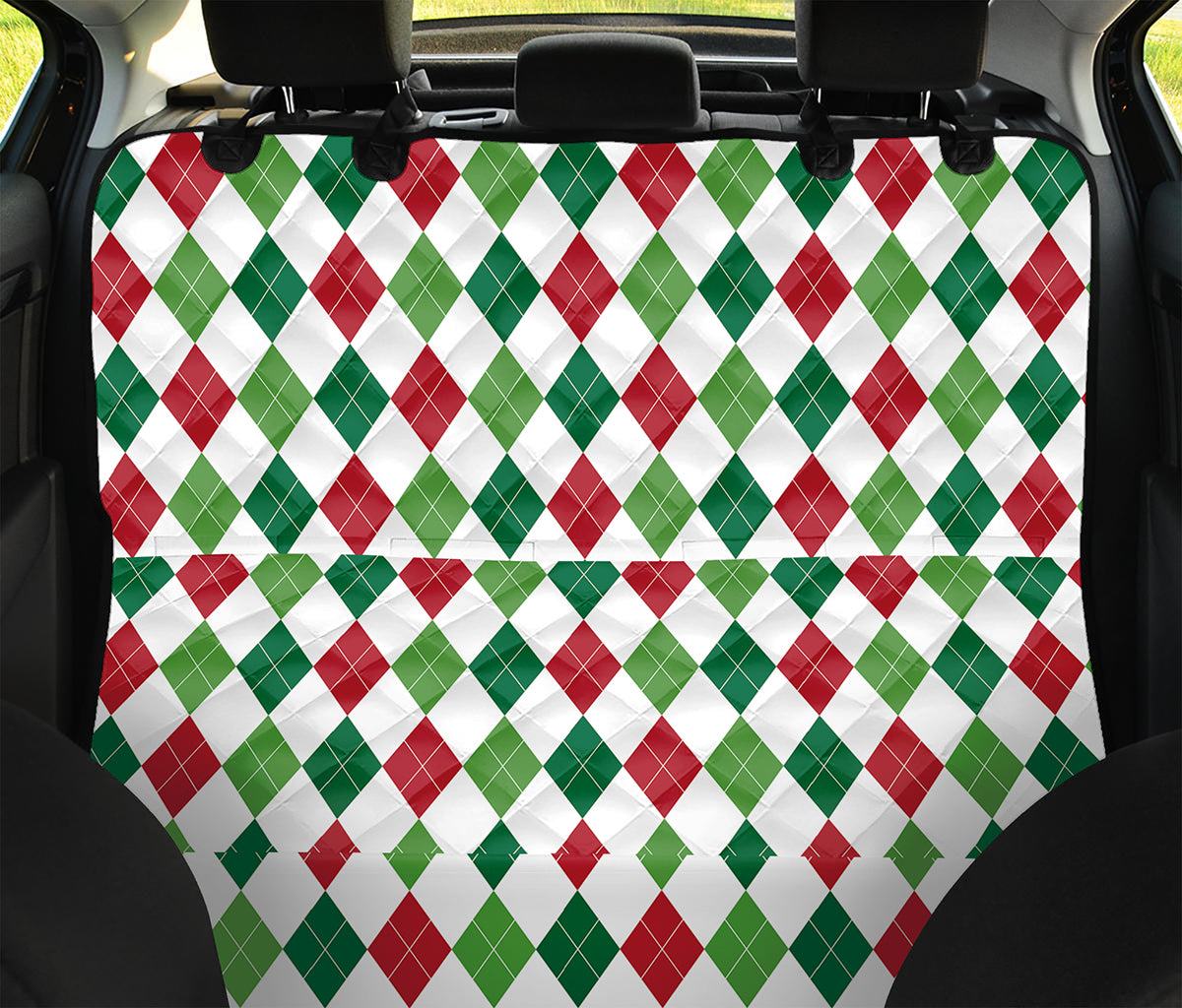 Merry Christmas Argyle Pattern Print Pet Car Back Seat Cover