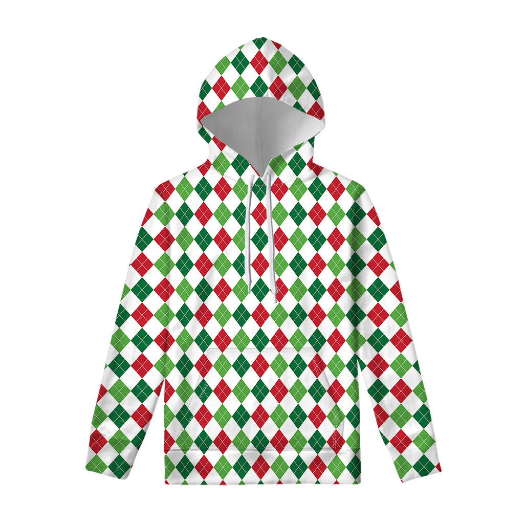 Merry Christmas Argyle Pattern Print Pullover Hoodie