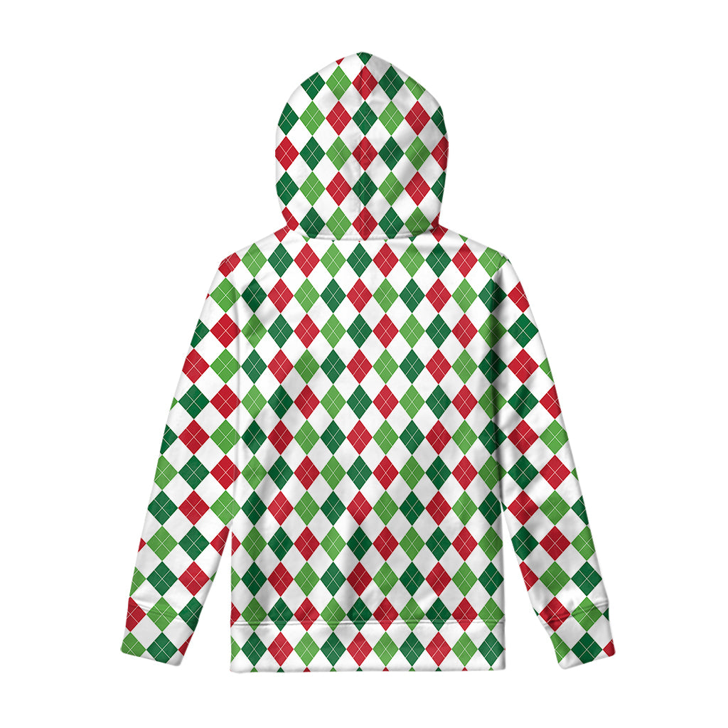 Merry Christmas Argyle Pattern Print Pullover Hoodie