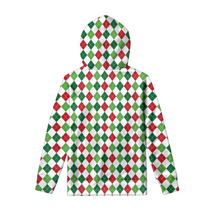 Merry Christmas Argyle Pattern Print Pullover Hoodie