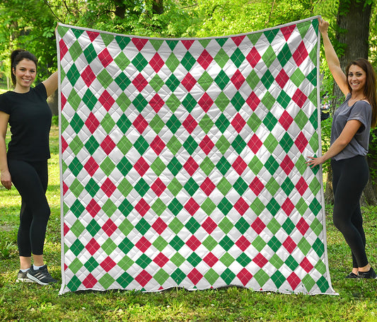 Merry Christmas Argyle Pattern Print Quilt