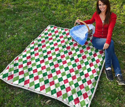 Merry Christmas Argyle Pattern Print Quilt