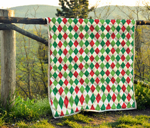 Merry Christmas Argyle Pattern Print Quilt