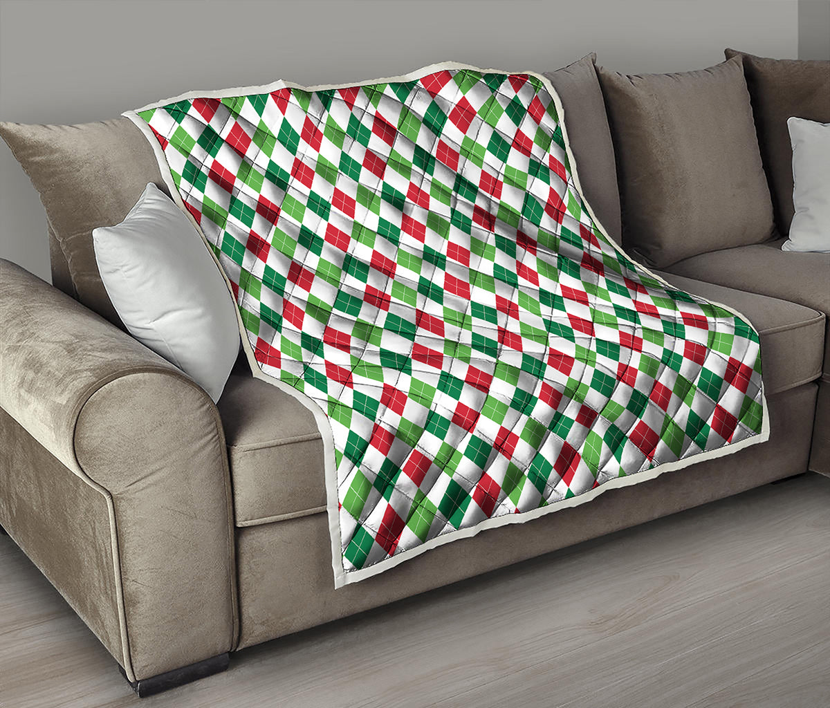 Merry Christmas Argyle Pattern Print Quilt