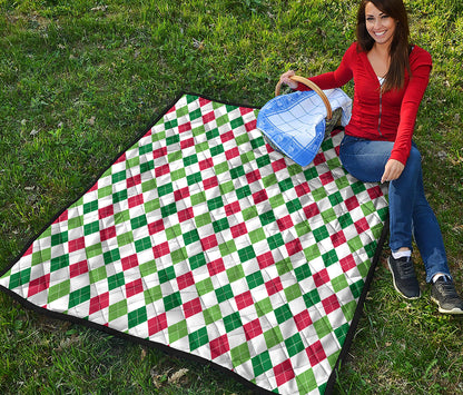 Merry Christmas Argyle Pattern Print Quilt