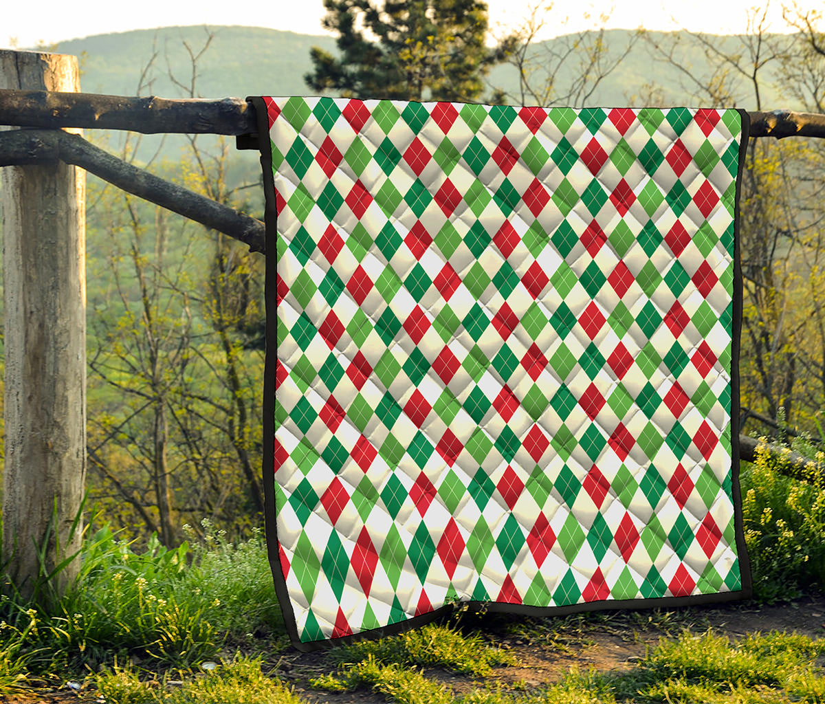 Merry Christmas Argyle Pattern Print Quilt