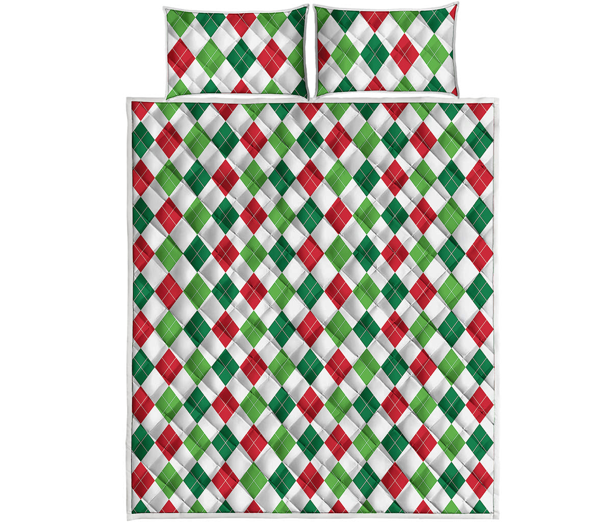 Merry Christmas Argyle Pattern Print Quilt Bed Set