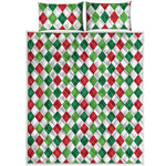 Merry Christmas Argyle Pattern Print Quilt Bed Set