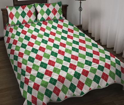Merry Christmas Argyle Pattern Print Quilt Bed Set