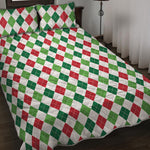 Merry Christmas Argyle Pattern Print Quilt Bed Set