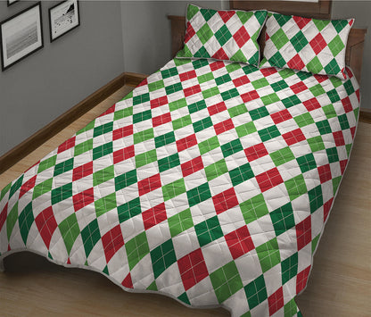 Merry Christmas Argyle Pattern Print Quilt Bed Set