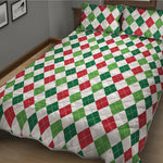 Merry Christmas Argyle Pattern Print Quilt Bed Set