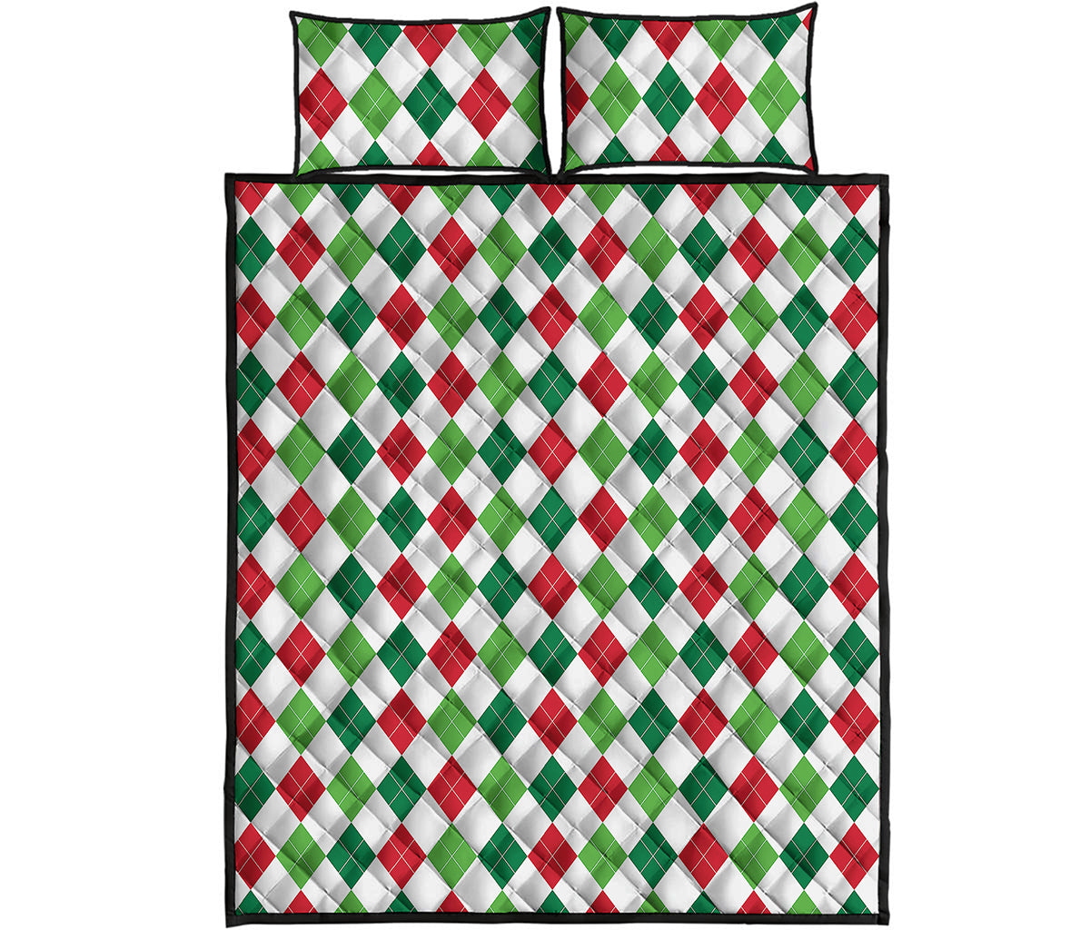 Merry Christmas Argyle Pattern Print Quilt Bed Set