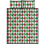 Merry Christmas Argyle Pattern Print Quilt Bed Set