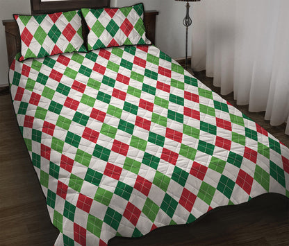Merry Christmas Argyle Pattern Print Quilt Bed Set