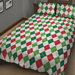 Merry Christmas Argyle Pattern Print Quilt Bed Set