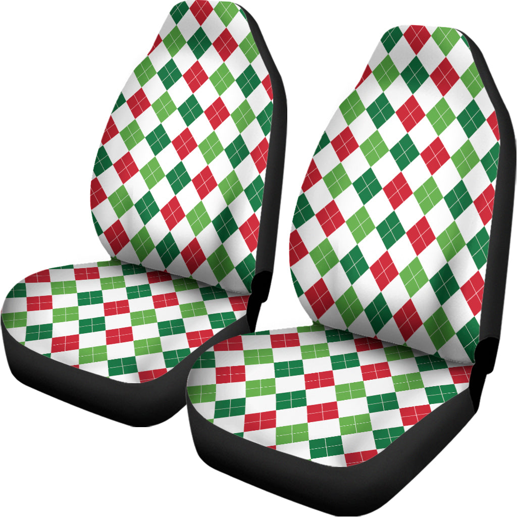 Merry Christmas Argyle Pattern Print Universal Fit Car Seat Covers