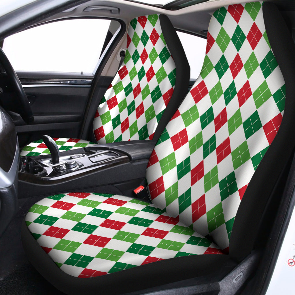 Merry Christmas Argyle Pattern Print Universal Fit Car Seat Covers