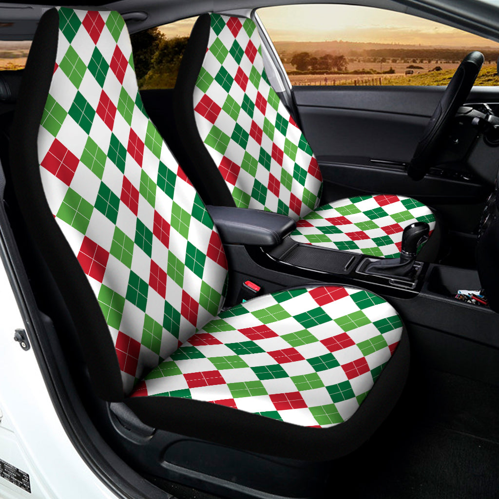 Merry Christmas Argyle Pattern Print Universal Fit Car Seat Covers