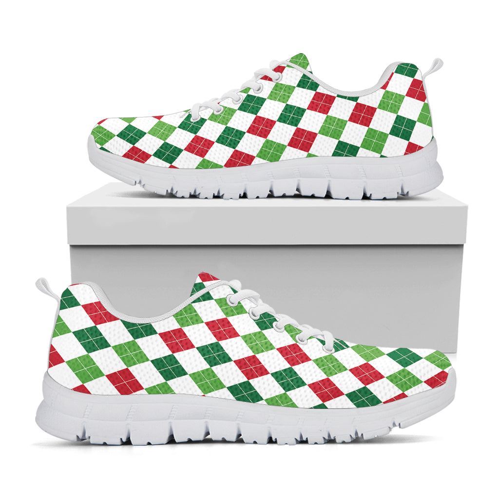 Merry Christmas Argyle Pattern Print White Sneakers