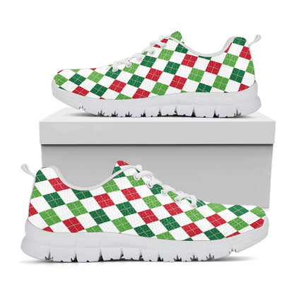 Merry Christmas Argyle Pattern Print White Sneakers