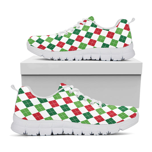 Merry Christmas Argyle Pattern Print White Sneakers