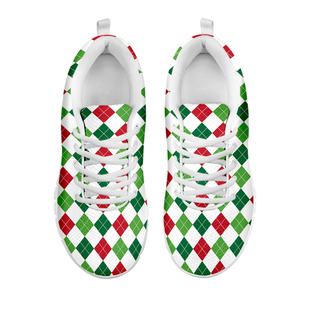 Merry Christmas Argyle Pattern Print White Sneakers